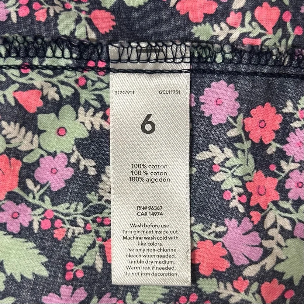 OshKosh B'gosh Flutter Sleeve Summer Floral Top Cotton, Sz.6, Button Closure